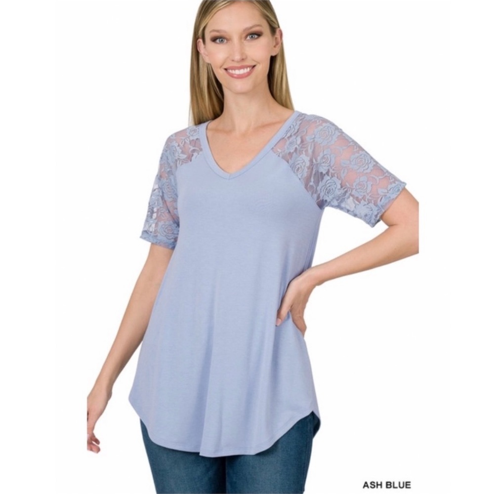 Blue Lace Sleeve Tee